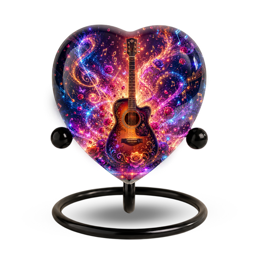 Guitar Heart Adult Urn for Ashes – Music Memorial Cremation Urn with Acoustic Guitar