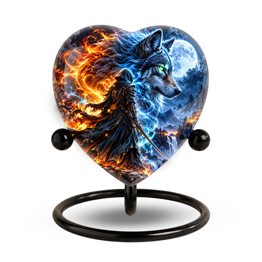 Wolf Adult Urn for Ashes, Fire and Ice Wolf Memorial Urn, Blue Moon Fantasy Cremation Urn