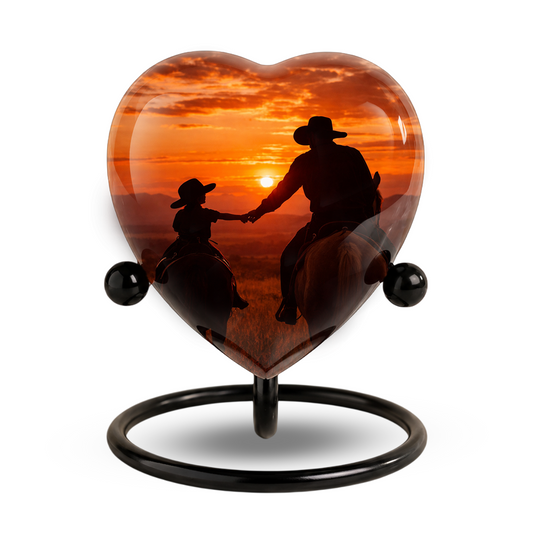 Cowboy Urns for Dad – Heart-Shaped Western Memorial Keepsake Urn, Cowboy Keepsake Urn for Dad