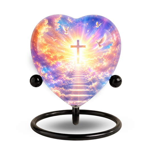 Christian Cross Cremation Urn, Heavenly Memorial Urn, Heart-Shaped Adult Cremation Urn