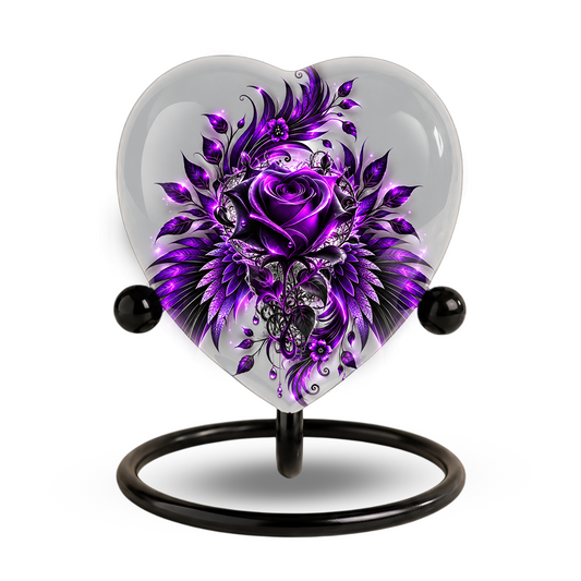 Purple Rose Heart Cremation Urn for Ashes, Floral Memorial Urn, Purple Rose Urn, Personalized Heart Urn, Gothic Flower Cremation Urn