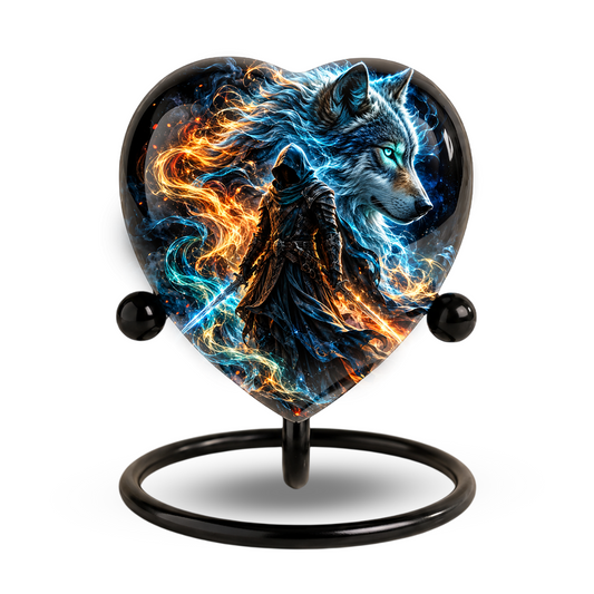 Wolf Warrior Heart Cremation Urn for Ashes, Personalized Adult Memorial Urn,