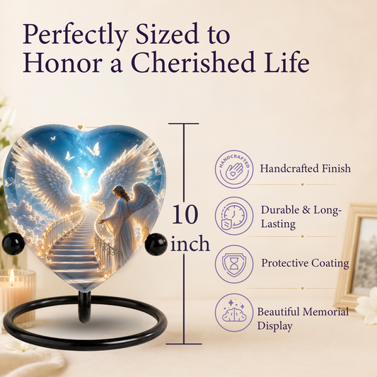 Angel Wings Urn for Ashes, Heart Shaped Adult Cremation Urn, Heavenly Memorial Urn with Wings