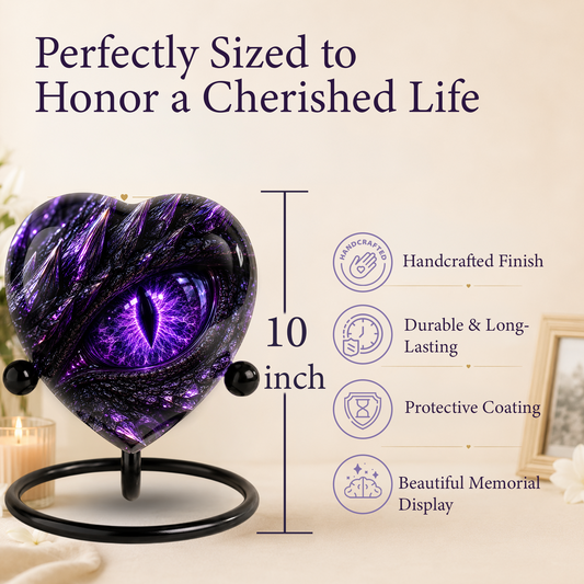 Purple Dragon Eye Adult Cremation Urn for Ashes, Fantasy Dragon Memorial Urn, Personalized Heart Shaped Adult Urn, Dragon Eye Urn