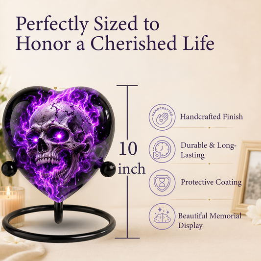 Purple Skull Adult Cremation Urn for Ashes, Gothic Skull Memorial Urn, Personalized Adult Urn, Halloween Horror Heart Shaped Cremation Urn