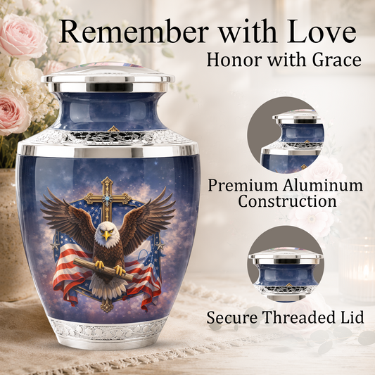 Eagle American Flag Cremation Urn for Dad, Patriotic Memorial Urn for Father, Military Keepsake