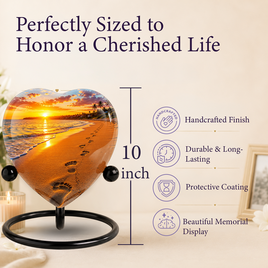 Beach Heart-Shaped Adult Cremation Urn – Beach Urn for Adult Ashes with Sunset Ocean