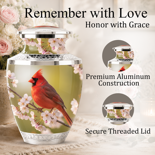 Red Cardinal Cremation Urn, Cardinal Memorial Urn for Human Ashes