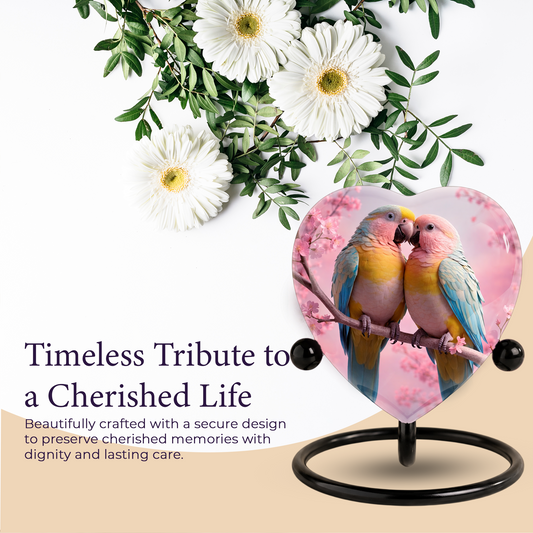 Beautiful Urn for Mother’s Ashes – Heart-Shaped Parrot Cremation Memorial Keepsake for Mom and Loved Ones