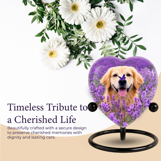 Personalized Dog Urn for Ashes – Golden Retriever Butterfly & Lavender Heart Memorial Pet Urn