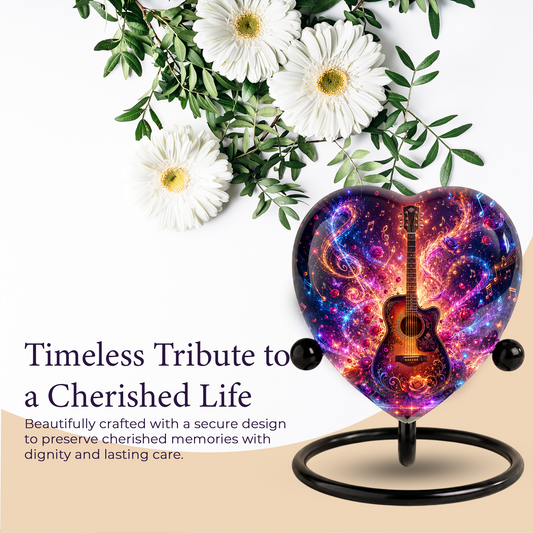 Guitar Heart Adult Urn for Ashes – Music Memorial Cremation Urn with Acoustic Guitar