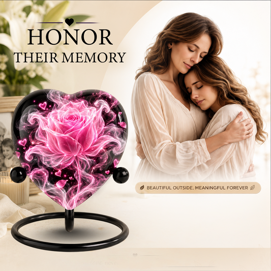 Pink Rose Adult Cremation Urn for Ashes, Personalized Rose Memorial Urn, Heart Shaped Adult Urn, Pink Flower Cremation Urn, Love Urn