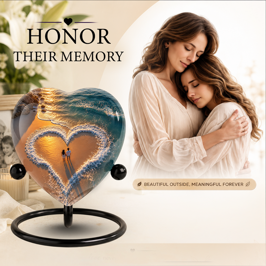 Beach Heart Cremation Urn for Adult Ashes, Personalized Ocean Memorial Urn, Adult Urn for Human Ashes, Custom Beach Urn