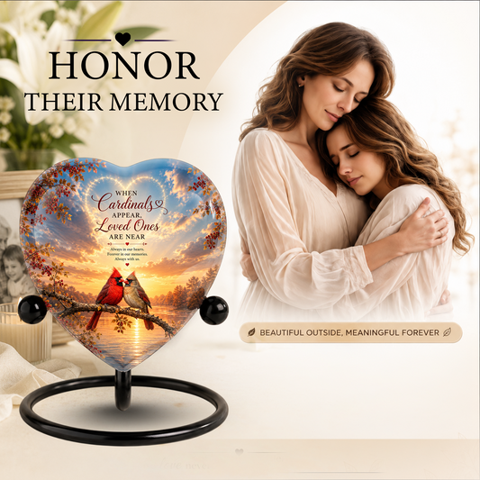 Cardinal Urn for Ashes, Heart Shaped Adult Cremation Urn, Personalized Cardinal Memorial Urn