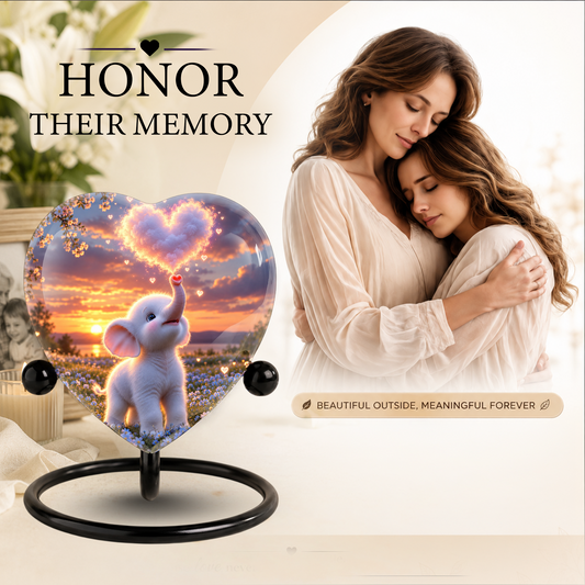 Elephant Adult Cremation Urn for Ashes, Personalized Elephant Memorial Urn, Heart Shaped Adult Urn, Baby Elephant Cremation Urn