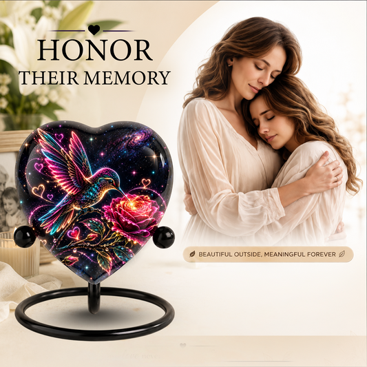 Hummingbird and Rose Urn for Ashes, Celestial Floral Adult Cremation Urn