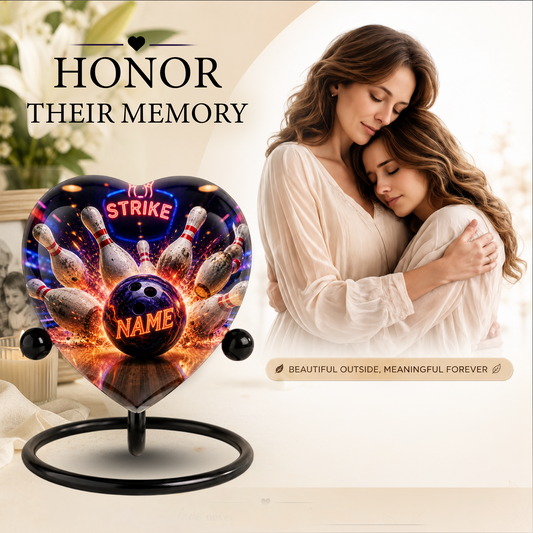 Bowling Urn – Personalized Bowling Cremation Urn for Ashes Heart-Shaped Adult Cremation Urn for Bowlers