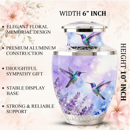 Purple Hummingbird Cremation Urn for Mom, Urn for Human Ashes, Custom Urn for Mother