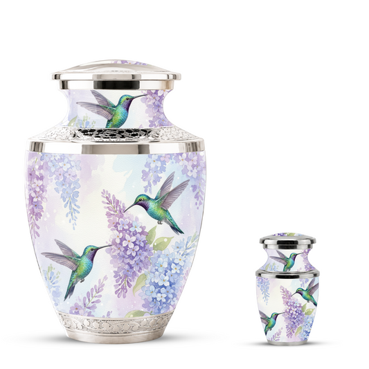 Green Hummingbird Cremation Urn - Couple Humming Bird Urn For Companion