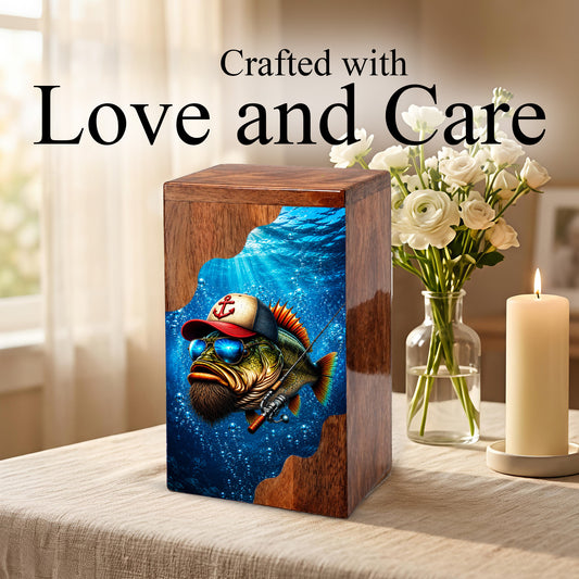 Gone Fishing Wooden Cremation Urn – Personalized Memorial Urn for Human Ashes