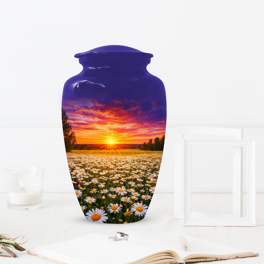 Personalized Daisy Sunset Cremation Urn | Adult, Large, Mini & Keepsake Urn for Human Ashes