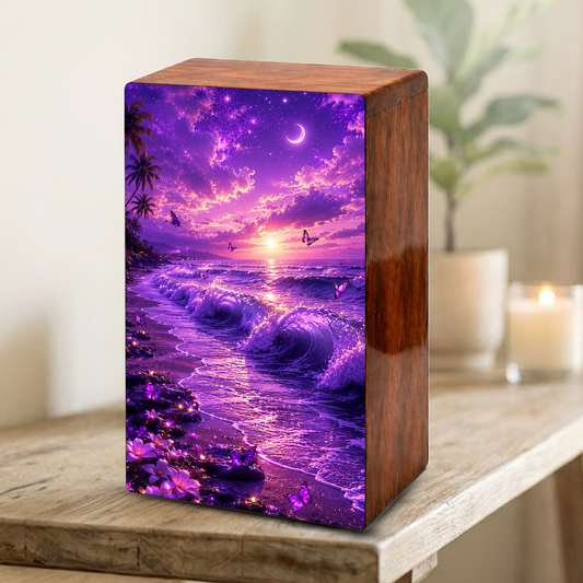 Butterfly Ocean Urn For Ashes - Purple Beach Small Urns For Men and Women