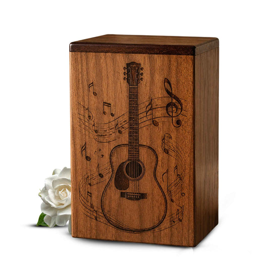 Guitar Music Urn For Human Ashes – Engraved Musician Wooden Urn Keepsake