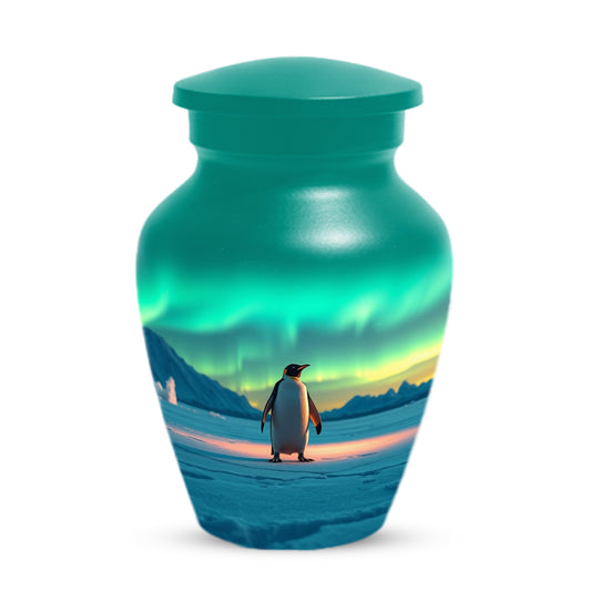 Northern Lights Penguin Urn for Mom – Personalized Penguin Cremation Urn for Ashes