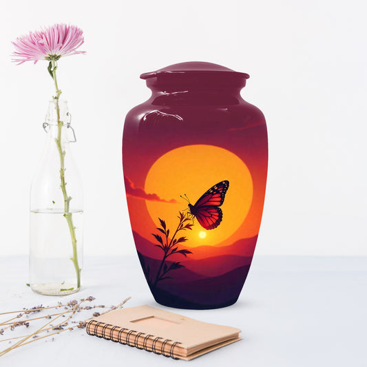 Orange Sunset Butterfly Adult Urn for Human Ashes | Elegant Butterfly Cremation Urn
