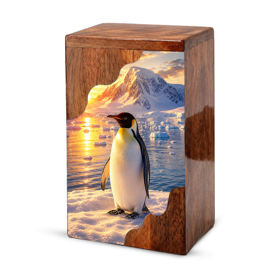 Penguin Wooden Cremation Urn – Personalized Memorial Urn for Human Ashes | Arctic Penguin Memorial Wooden Urn