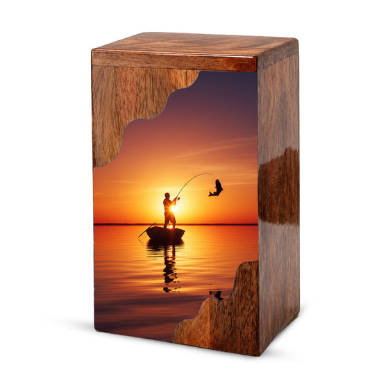 Fishing Cremation Urn for Dad – Custom Wooden Memorial Urn Box for Ashe