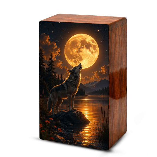 Moonlit Wolf Urn For Ashes Male - Animal Cremation Keepsake Urns For Dad