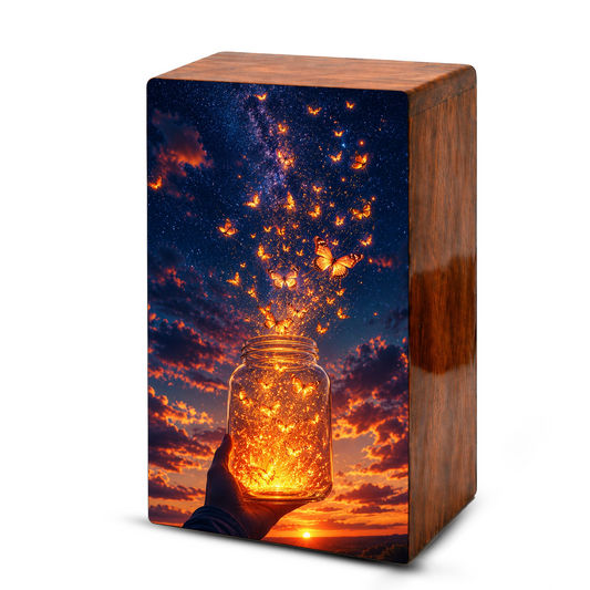 Yellow Butterfly Urn For Human Ashes - Monarch Butterflies Wooden Urns For Men and Women