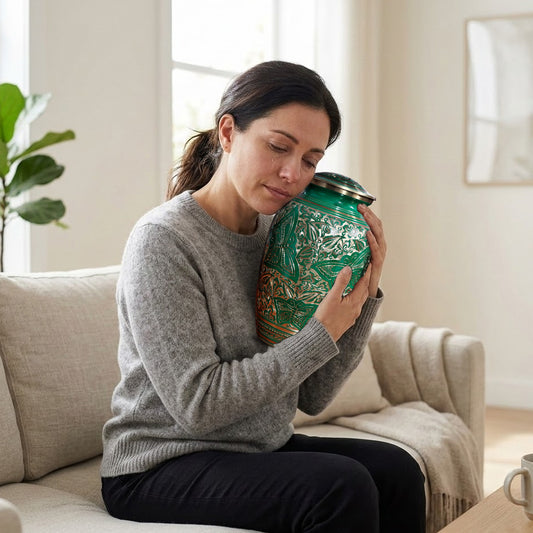 Green Butterfly Burial Urn For Human Ashes - Engraved Burial Brass Urns