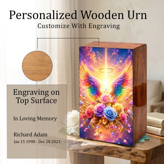 Angel Wings Cremation Urn – Personalized Funeral Flower Memorial Keepsake Box