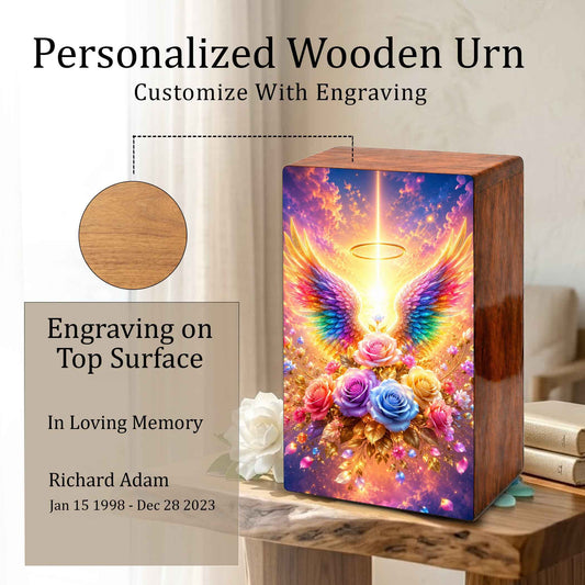 Angel Wings Cremation Urn – Personalized Funeral Flower Memorial Keepsake Box