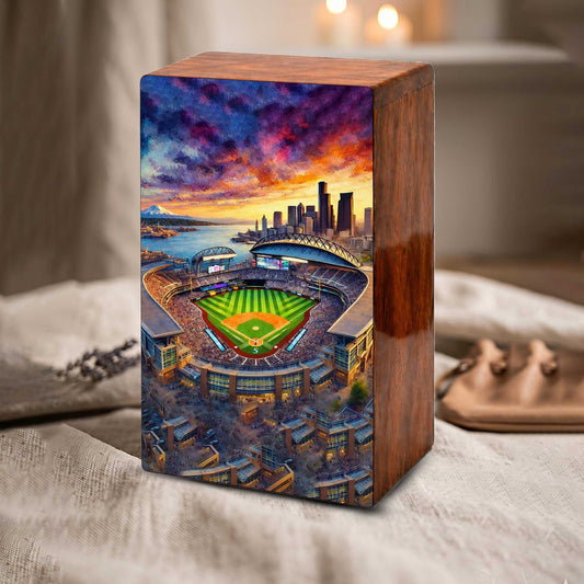 Baseball Stadium Urn For Ashes Male - Sports Wooden Keepsake box For Dad