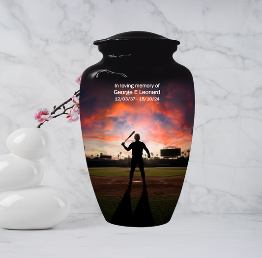 Baseball Batter Urn for Human Ashes, Custom Baseball Memorial Urn
