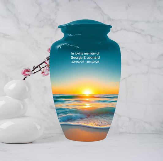 Beach Sunset Memorial Urn for Human Ashes, Ocean Cremation Urn