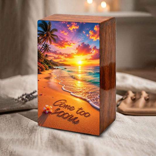 Sunset Beach Cremation Urn For Ashes - Gone Too Soon Keepsake Box For Cremains