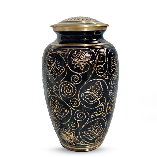 Butterfly Brass Urn for Adults – Flower Engraved Burial Urns For Human Ashes