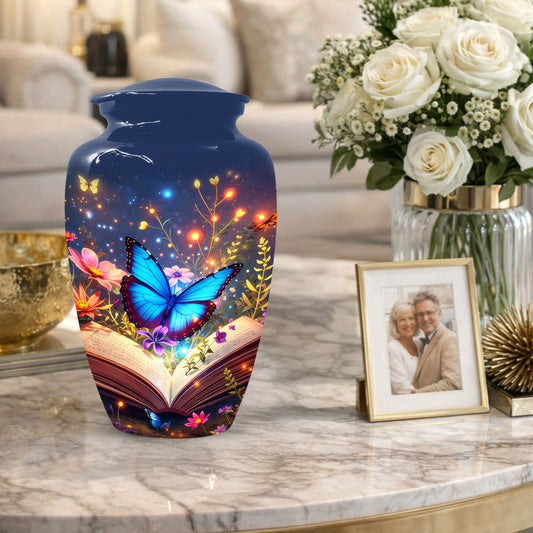 Personalized Blue Butterfly Urn for Mom – Custom Butterfly Cremation Urns for Ashes