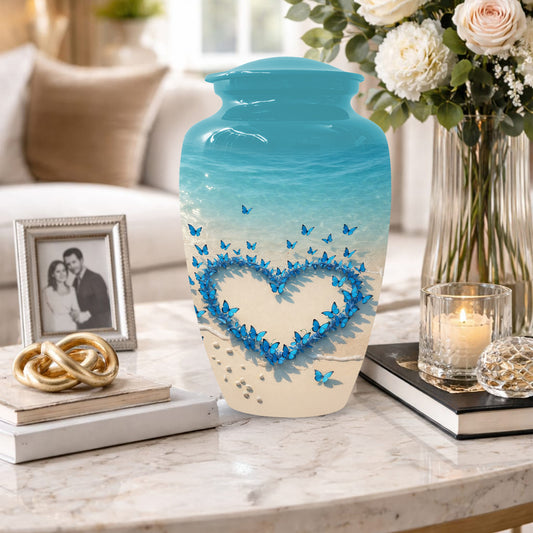 Beach Butterfly Urn for Ashes - Blue Butterfly Memorial Urns for Mom & Women