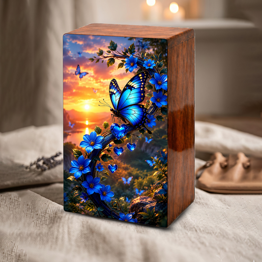 Blue Butterfly Urn For Human Ashes - Butterflies Memorial Urns For Male and Female