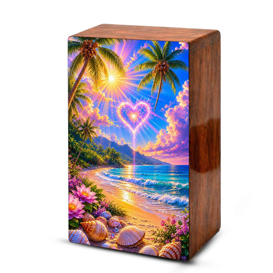Beach Scene Cremation Urn – Tropical Ocean Large Urn Box for Mom and Dad