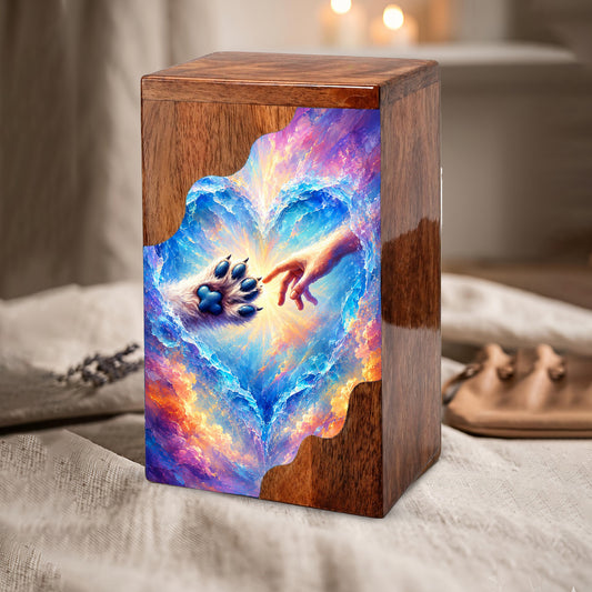 Rainbow Bridge Paw Wooden Cremation Urn – Personalized Pet Memorial Urn | Wooden Dog Urn for Ashes