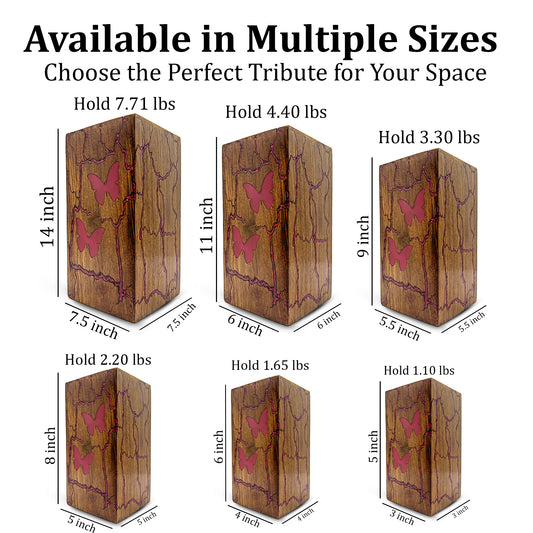 Pink Butterfly Wooden Urn For Ashes - Resin Keepsake Urns Box For Female