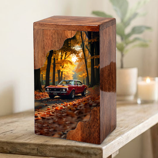Wooden Cremation Urn – Classic Car Memorial Design | Custom Wooden Urn for Human Ashes