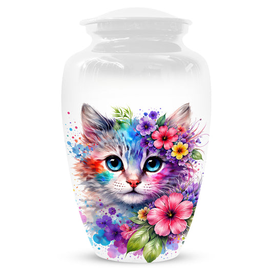 Cat Urn for Ashes - Personalized Cat Memorial Keepsake | Colorful Floral Cat Cremation Urns