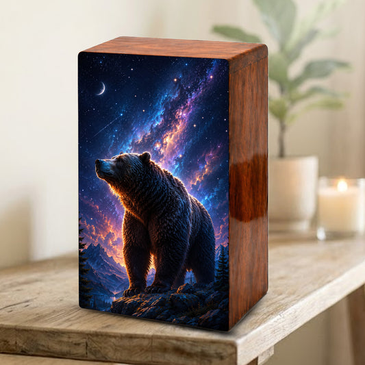 Bear Memorial Urn For Ashes Male - Cosmic Cremation Urns For Dad